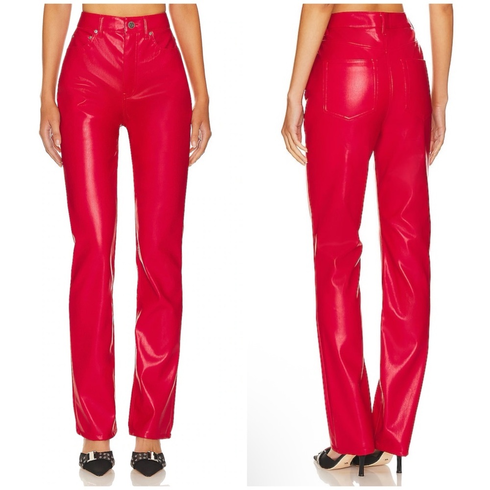 AFRM Faux Leather Heston Straight Leg Pants in Jester Red Size 31